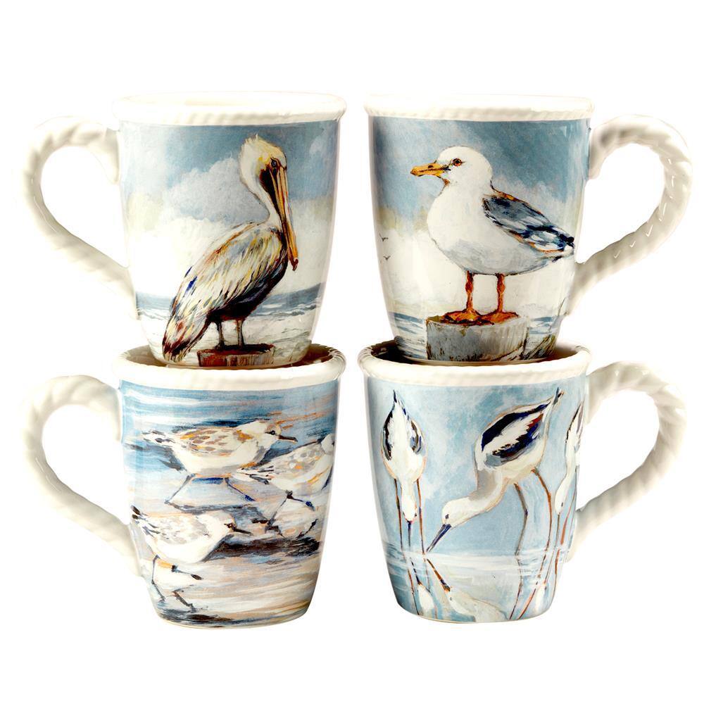 Certified International Shorebirds 16-Piece Assorted Colors Earthenware Dinnerware Set (Service for 4)