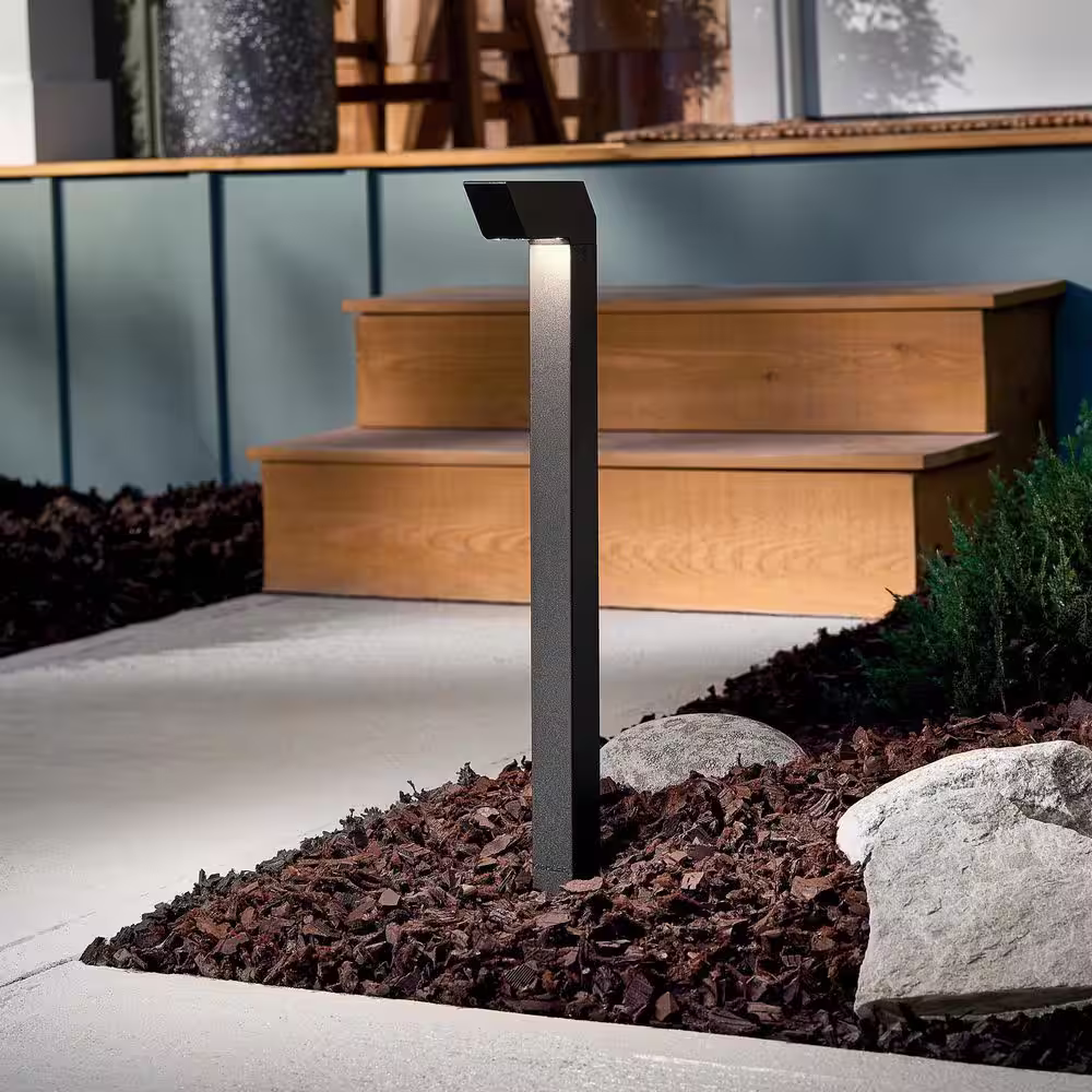 KICHLER Low Voltage Textured Black Hardwired Weather Resistant Right Angle Path Light with No Bulbs Included