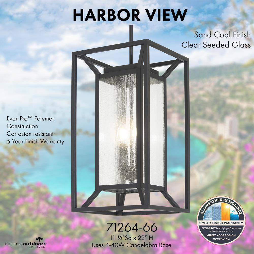 Minka Lavery Harbor View 4-Light Sand Coal Outdoor Lantern Pendant with Clear Seeded Glass