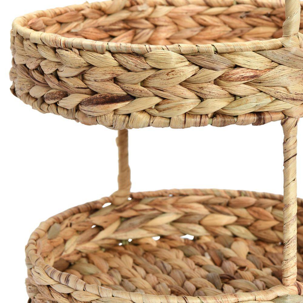 HOUSEHOLD ESSENTIALS 2-Tier Round Natural Water Hyacinth Decorative Basket