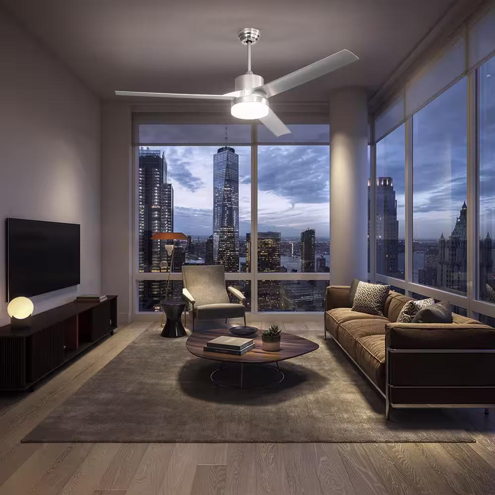 BANSA ROSE 60 in. Indoor or Outdoor Brushed Silver Ceiling Fan Light LED Integrated, DC Motor, 6-Speed Remote Control