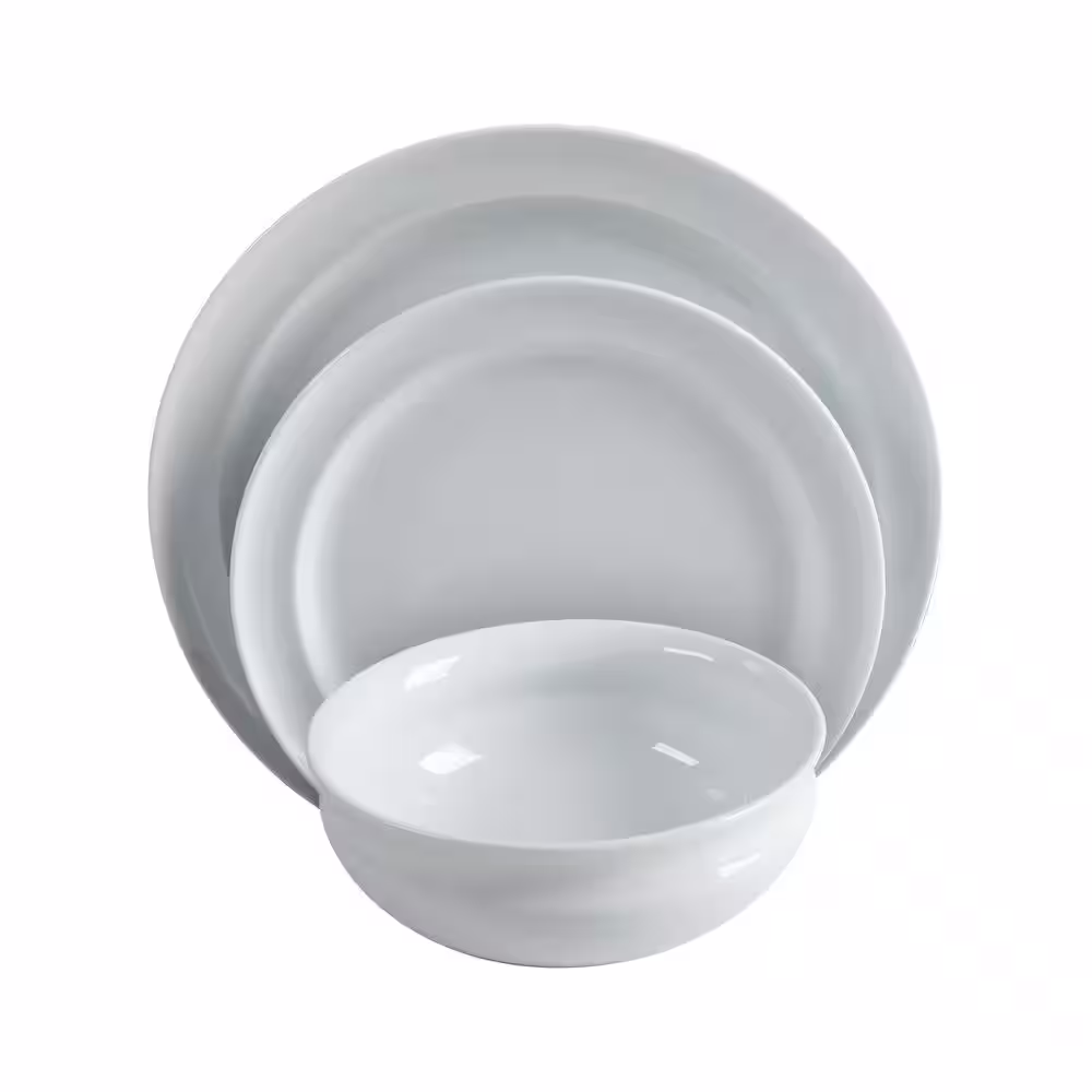 Martha Stewart Living 12-Piece Rim Pattern White Porcelain Dinnerware Set (Service for 4)