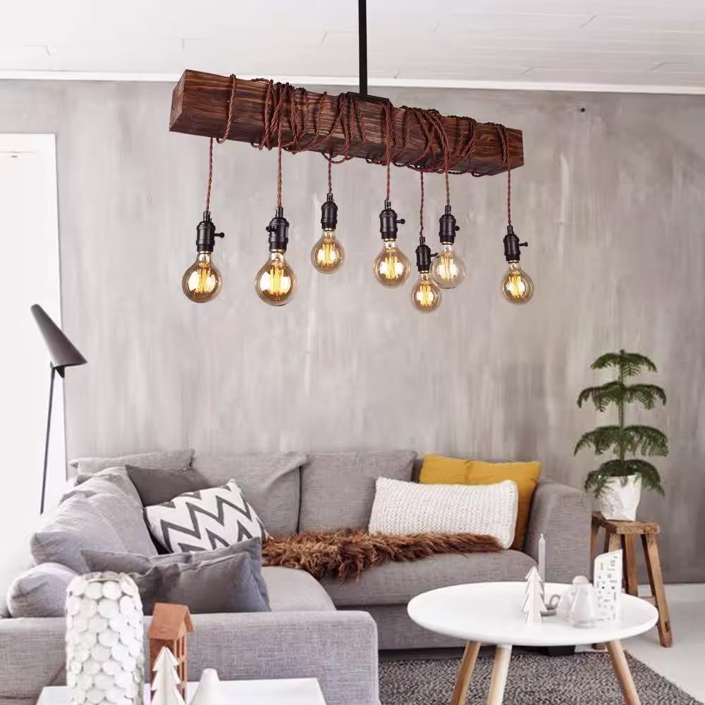 Parrot Uncle Belz 8-Light Brown Kitchen Island Wood Beam Pendant