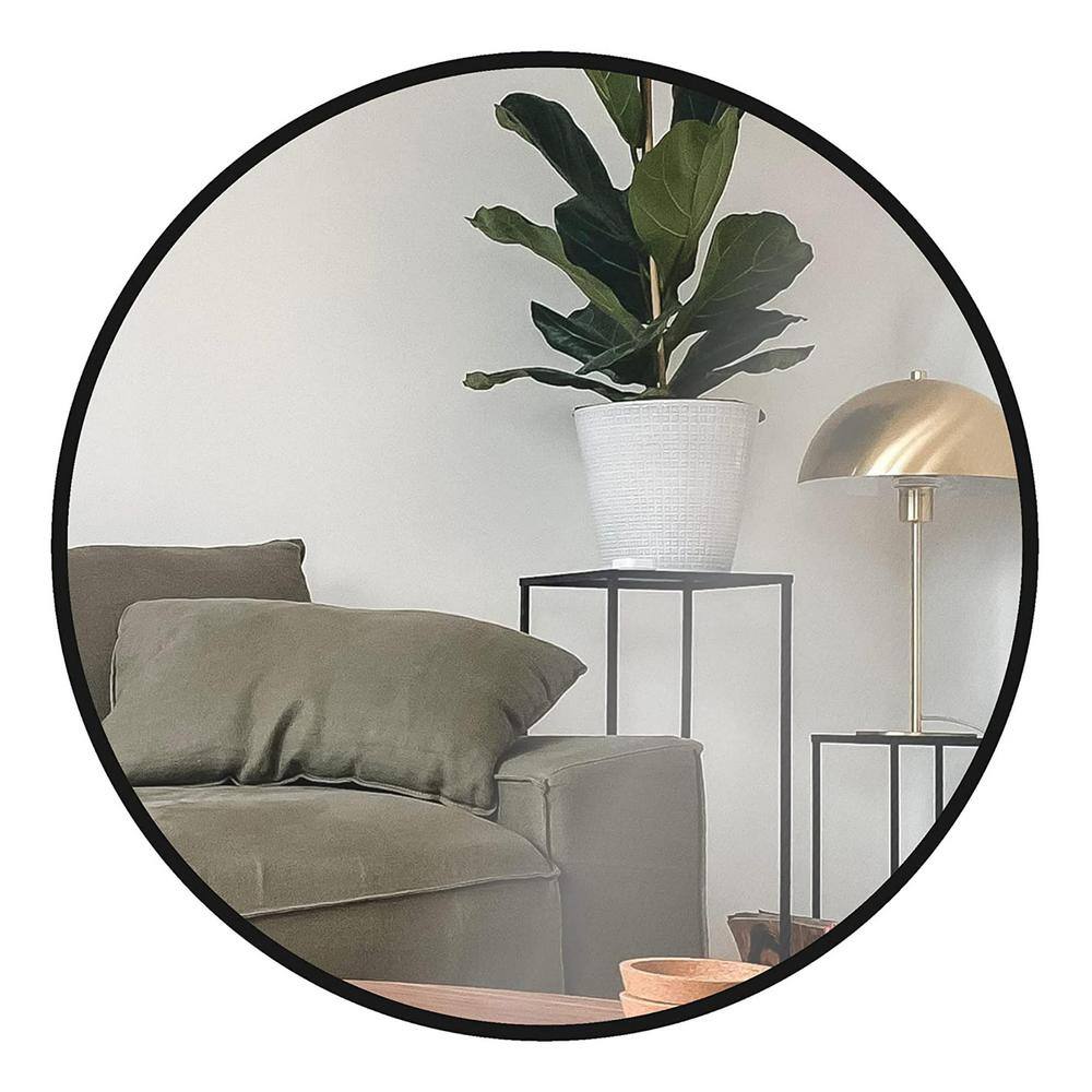 Miscool Thi 24 in. W x 24 in. H Modern Round Aluminum Framed Wall Bathroom Vanity Mirror in Black