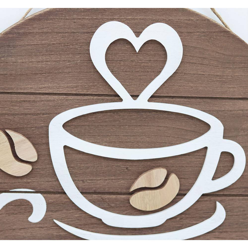 None Farmhouse Rustic Brown Round Pallet Wall-Mounted Coffee Plaque Decorative Sign