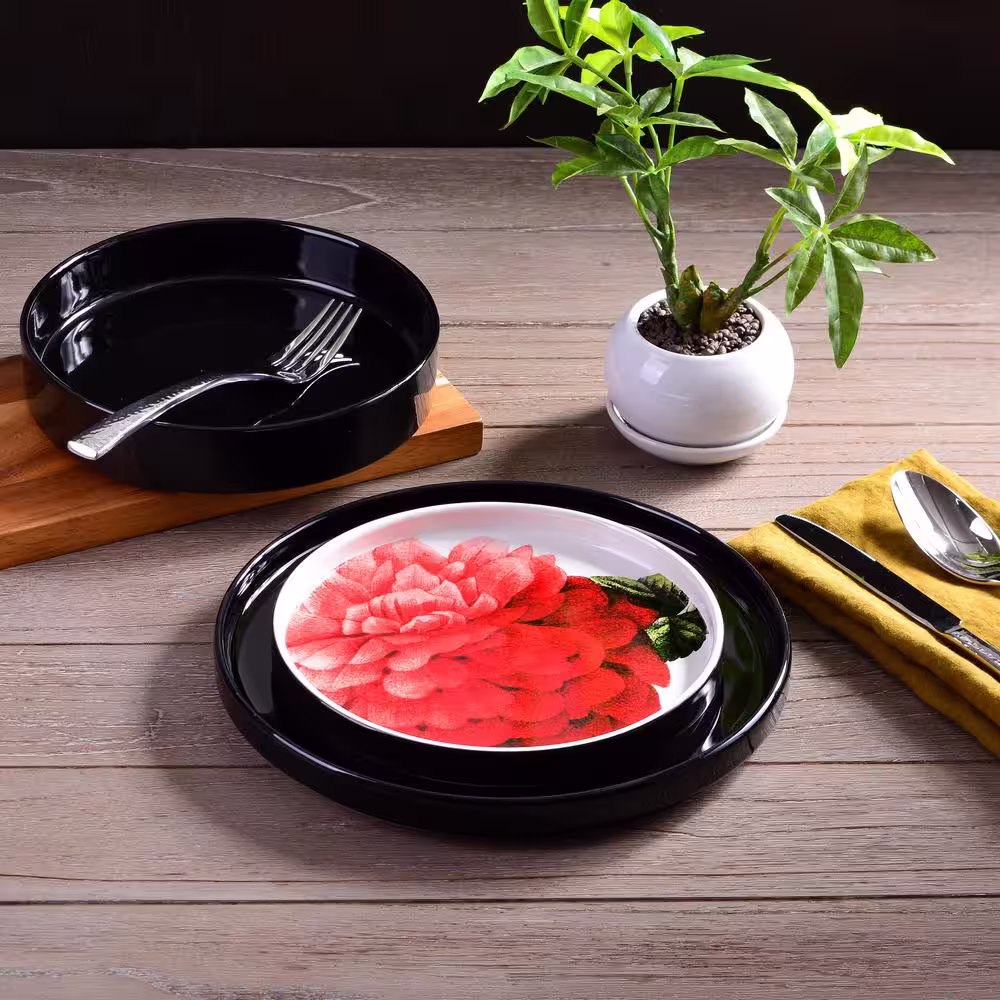 222 Fifth Bloom 12-Piece Black Stoneware Dinnerware Set (Service for 4)