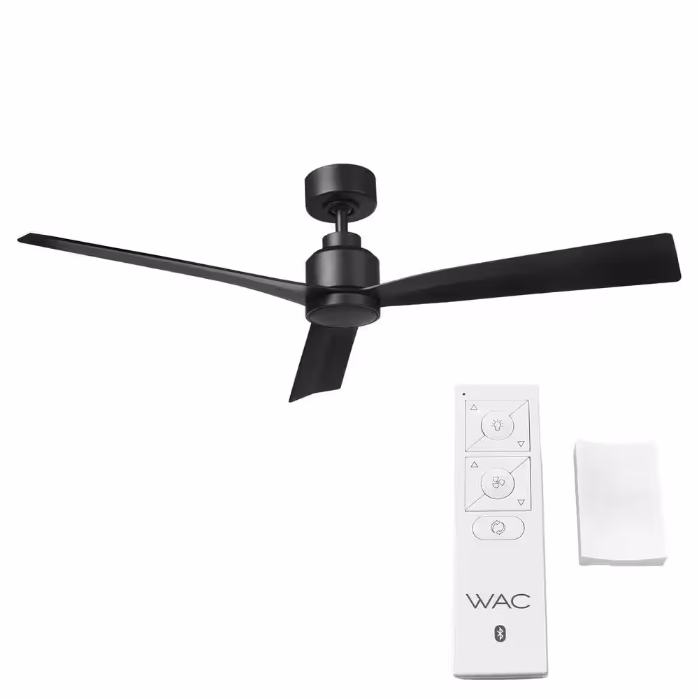 WAC Lighting Clean 52 in. Indoor/Outdoor Matte Black 3-Blade Smart Compatible Ceiling Fan with Remote Control