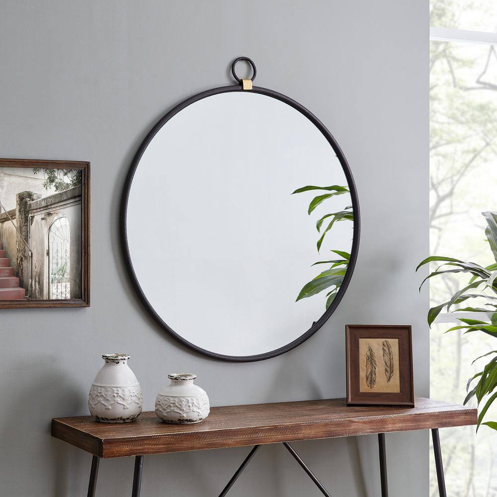 FirsTime & Co. Medium Round Satin Black Modern Mirror (36 in. H x 1 in. W)