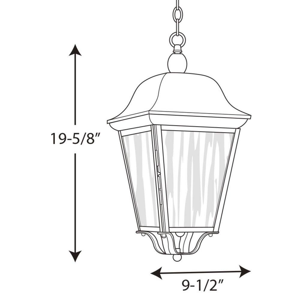 Progress Lighting Kiawah Collection 3-Light Textured Black Clear Seeded Glass Farmhouse Outdoor Hanging Lantern Light