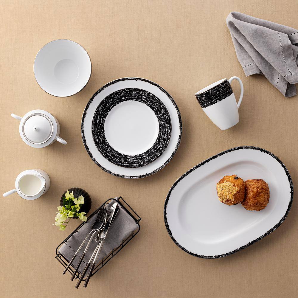 Noritake Black Rill White Porcelain 12-Piece Set, (Service For 4)