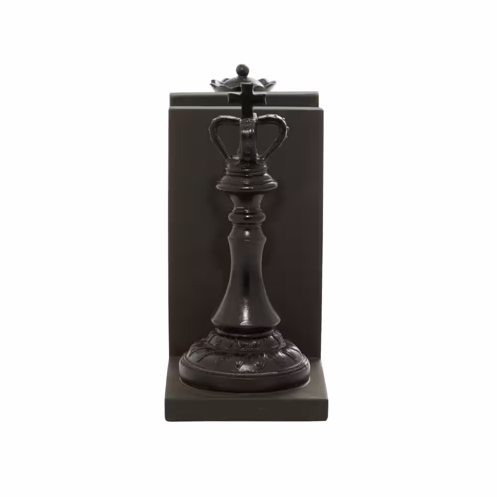 Litton Lane Black Resin Chess Bookends with King and Queen (Set of 2)