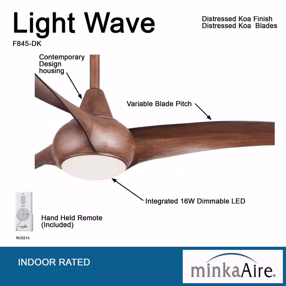 MINKA-AIRE Light Wave 44 in. LED Indoor Distressed Koa Ceiling Fan with Light and Remote Control