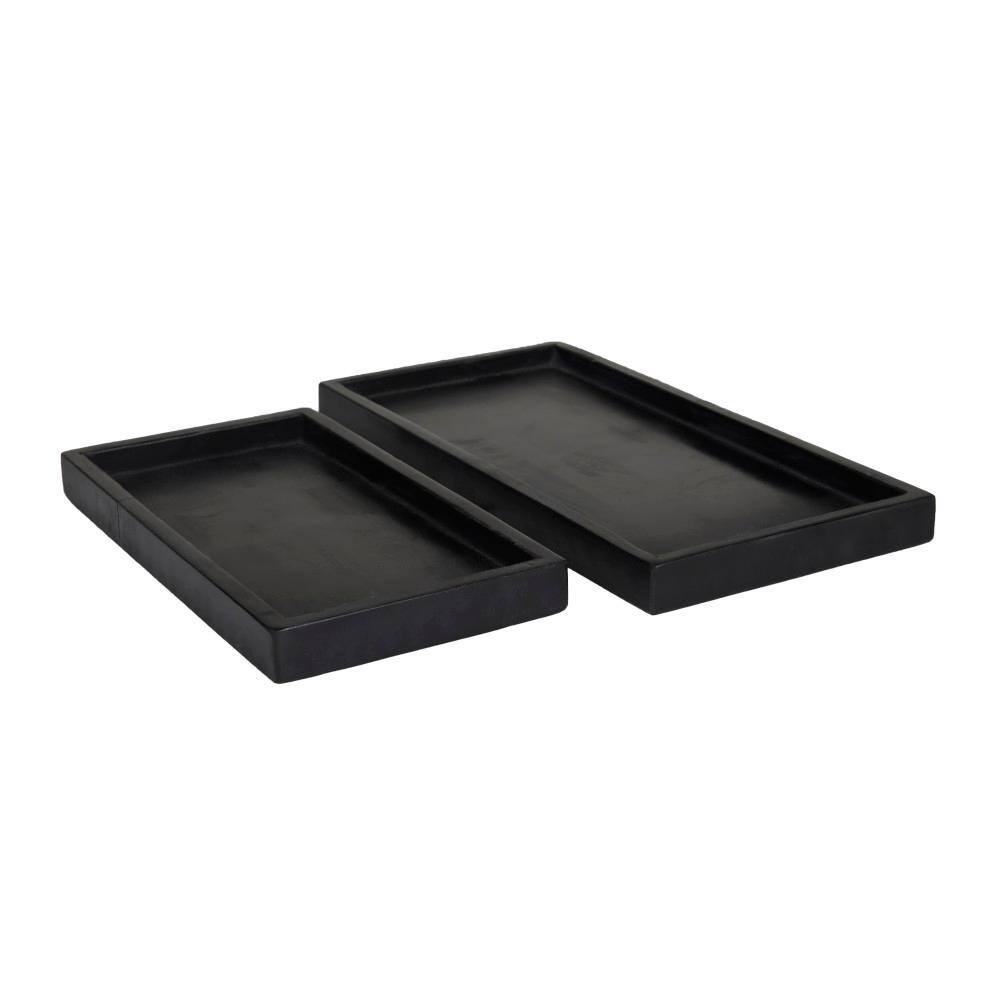 CosmoLiving by Cosmopolitan Black Marble Decorative Tray with Raised Border (Set of 2)