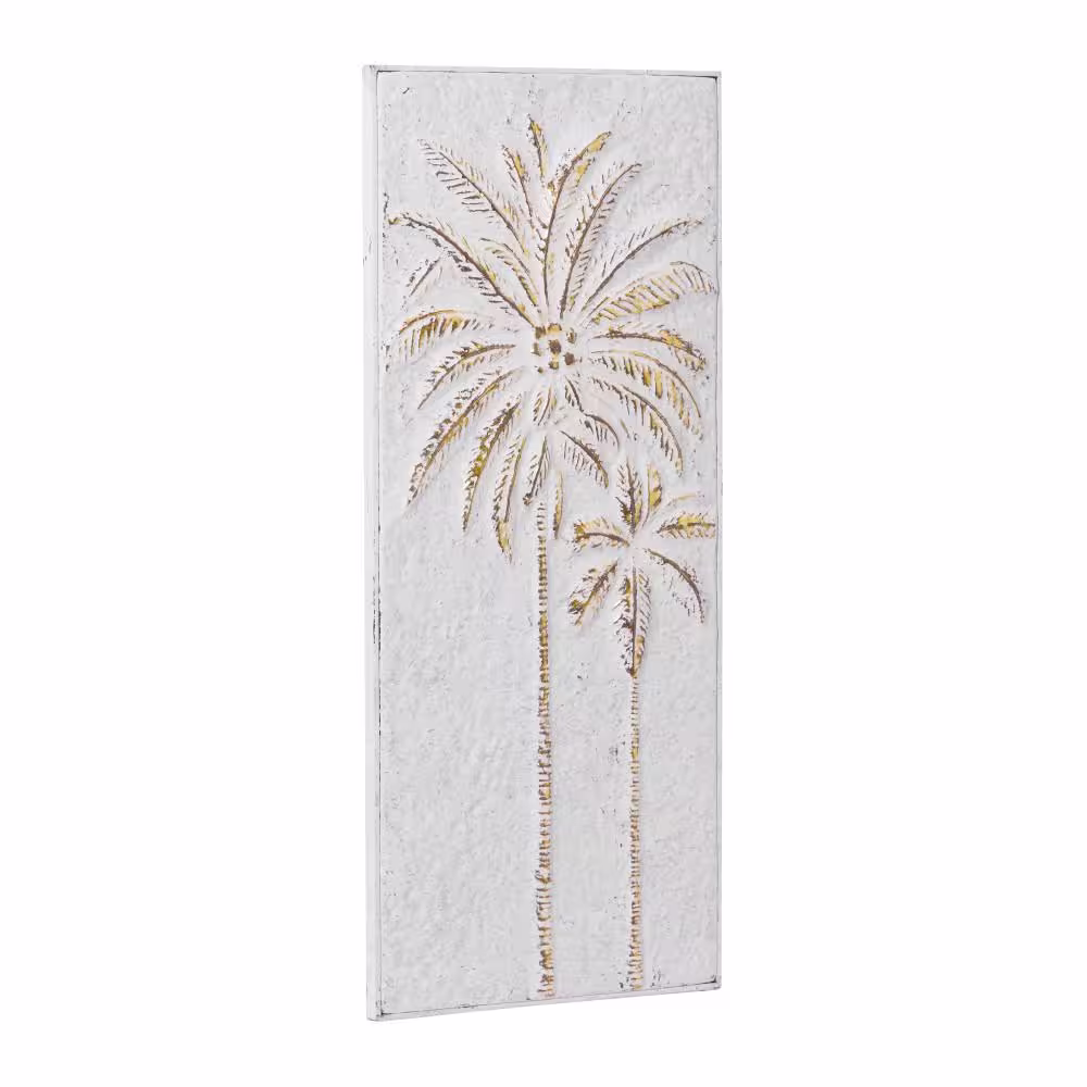Litton Lane Metal Gold Relief Palm Tree Wall Decor with Gold Detailing