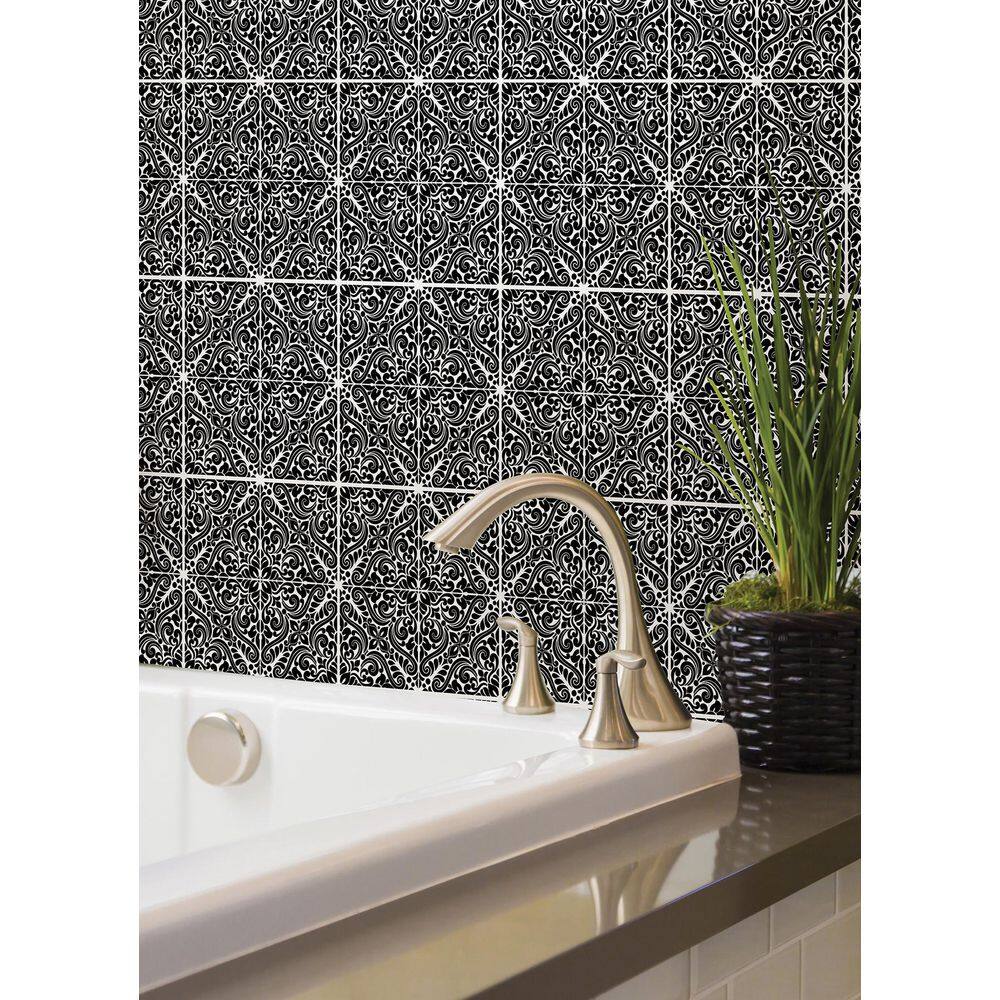 WallPOPs Dawson Black Embossed Peel and Stick Backsplash Tile Wall Decal