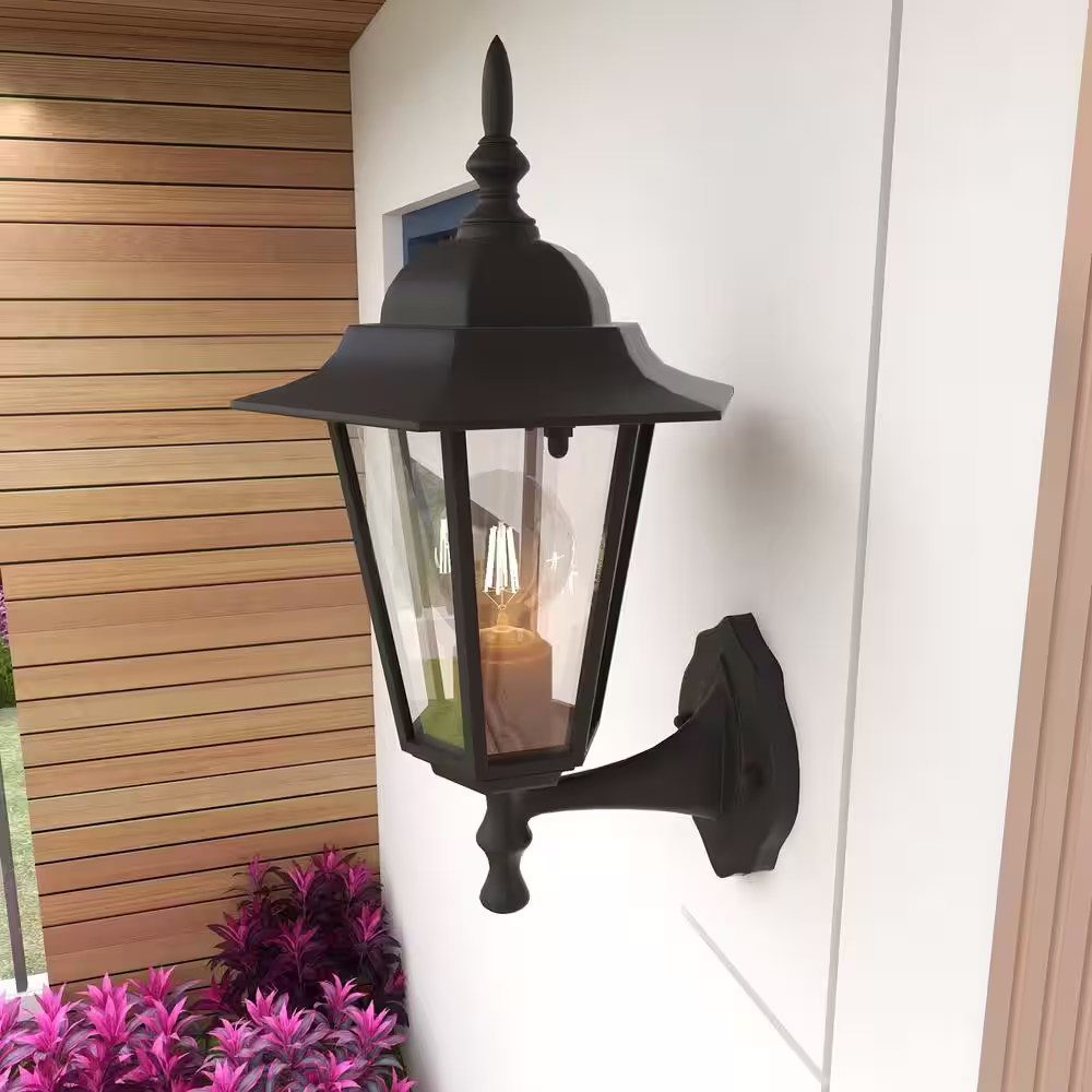 Pia Ricco 1-Light Textured Black Not Solar Outdoor Wall Lantern Sconce with Clear Glass