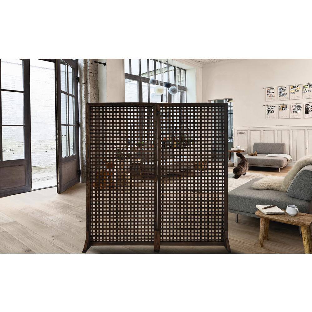Ejoy Solid Wood Privacy Screen Room Divider with Wood Stand, Grey, 36 in. W x 72 in. H/ (Set of 2)