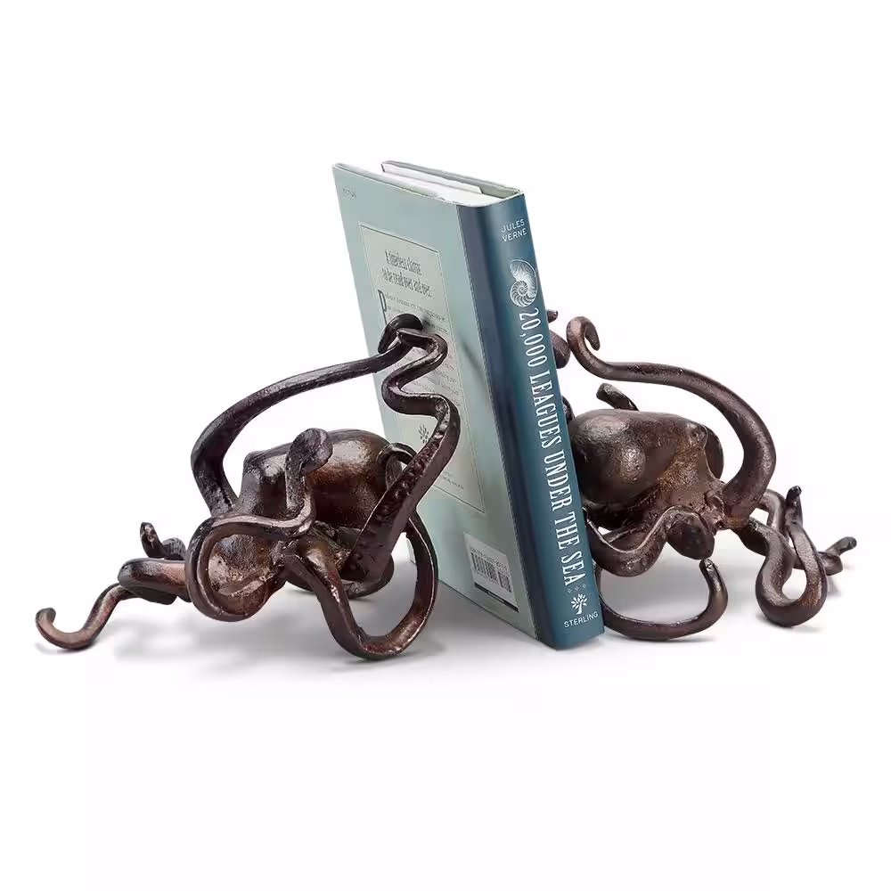 None Bronze Metal Octopus Bookends (Set of 2)