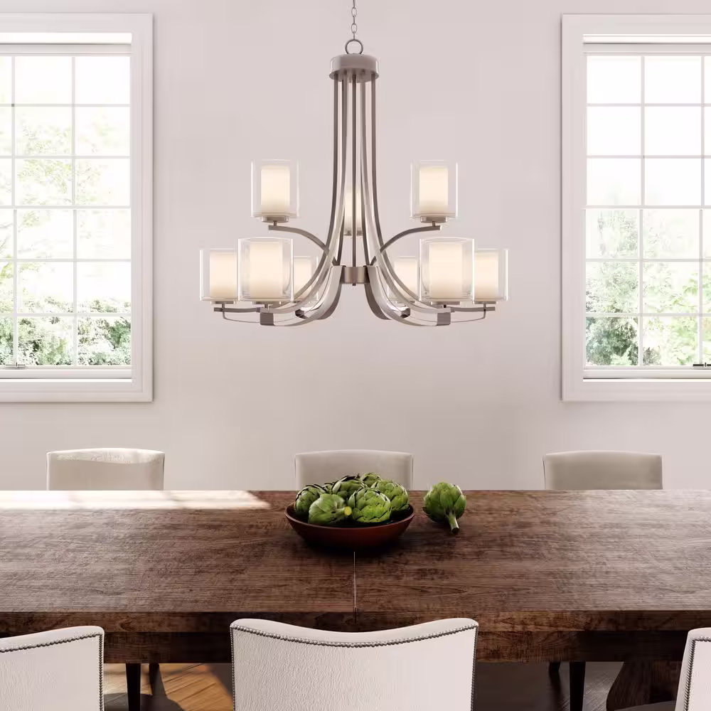 Minka Lavery Parsons Studio 9-Light Brushed Nickel Modern Chandelier for Dining Room