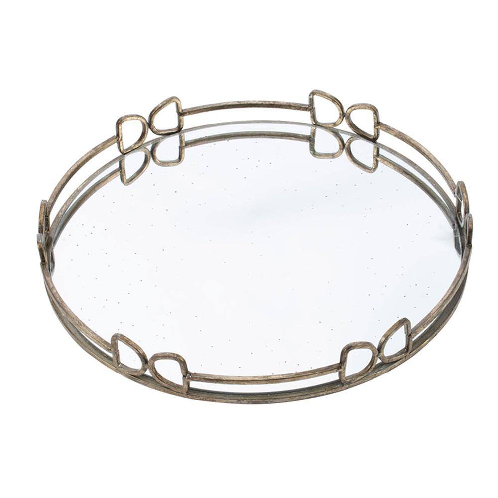 A & B Home Barletta 2 in. H x 16 in. Dia Distressed Silver Glass Tray