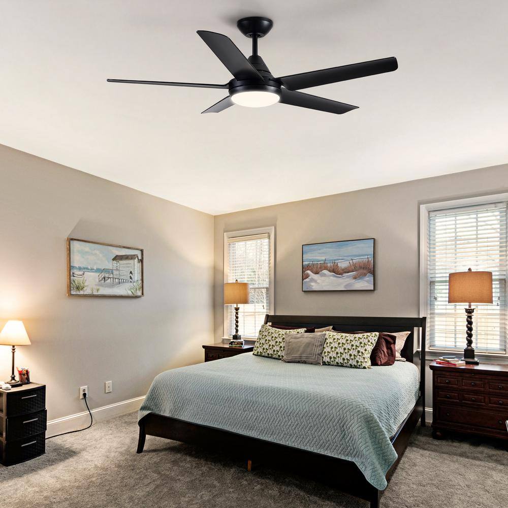 YUHAO 48 in. LED Indoor Matte Black Ceiling Fan with Integrated Light Kit and Remote Control