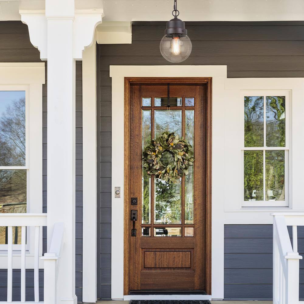 LNC Greet 1-Light Farmhouse Rustic Bronze Outdoor Pendant Hanging Ceiling Light with Seeded Glass Shade