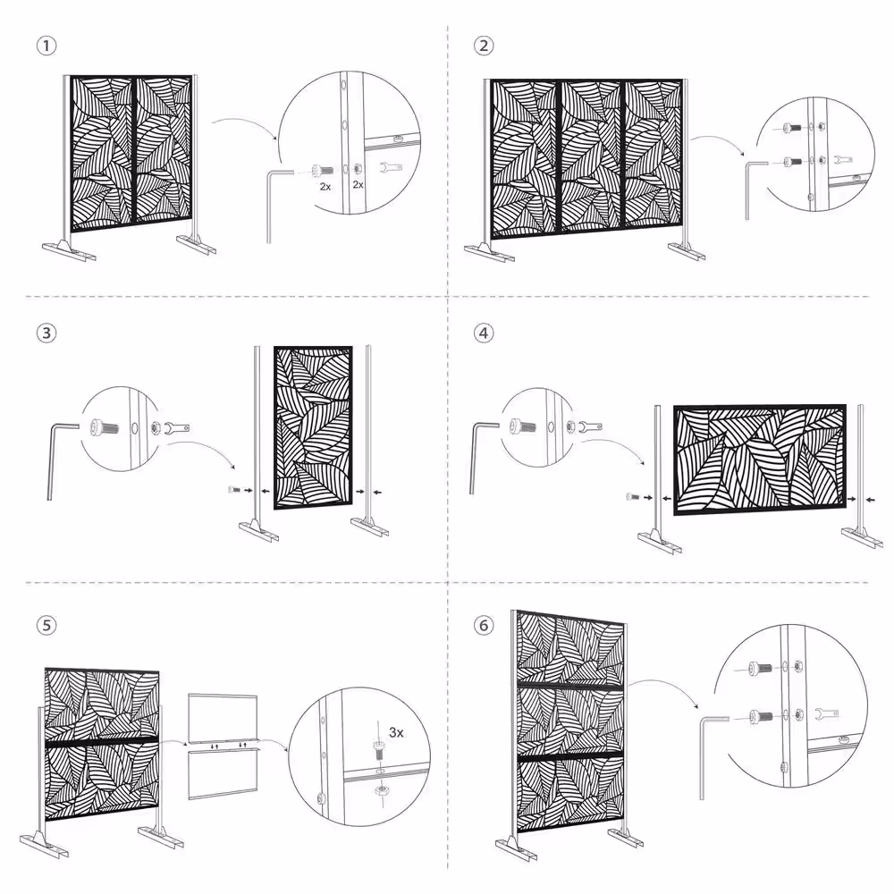 None 76 in. x 47.2 in. Laser Cut Metal Rust Outdoor Privacy Screen Quadra Patern