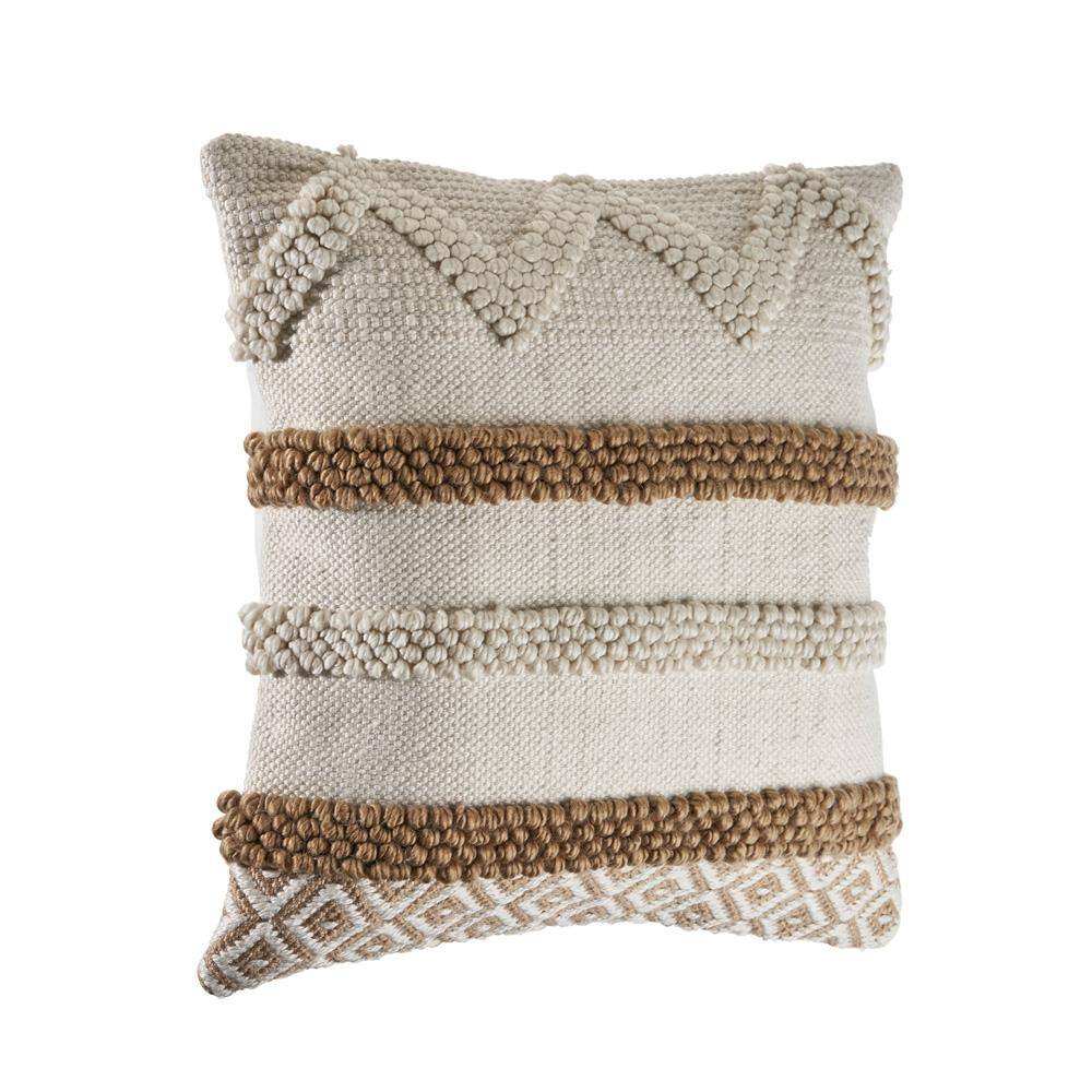 LR Home Knot Beige / White Neutral 20 in. x 20 in. Textured Cotton Standard Throw Pillow