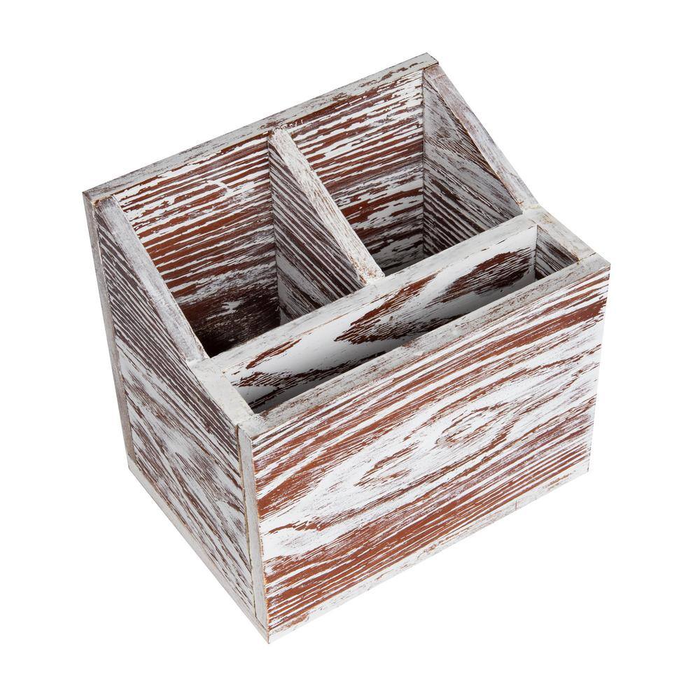 Mind Reader 3 Compartment Brown Rustic Wood Utensil Holder