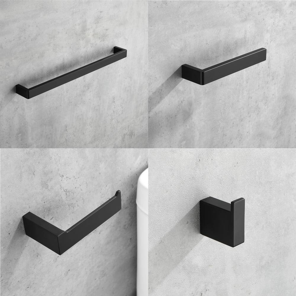 ruiling 5-Piece Bath Hardware Set with Towel Bar Toilet Paper Holder and Towel Hook in Matte Black