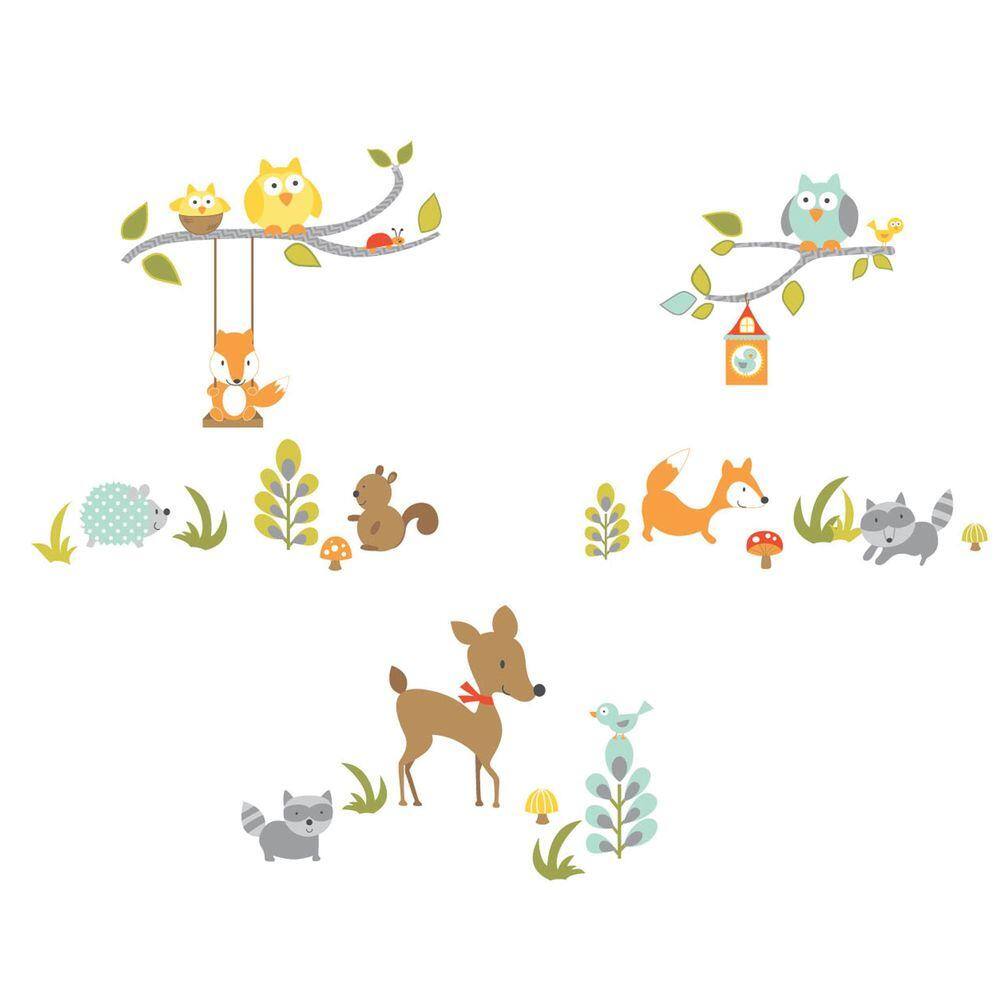RoomMates 5 in. x 11.5 in. Woodland Fox and Friends 52-Piece Peel and Stick Wall Decal