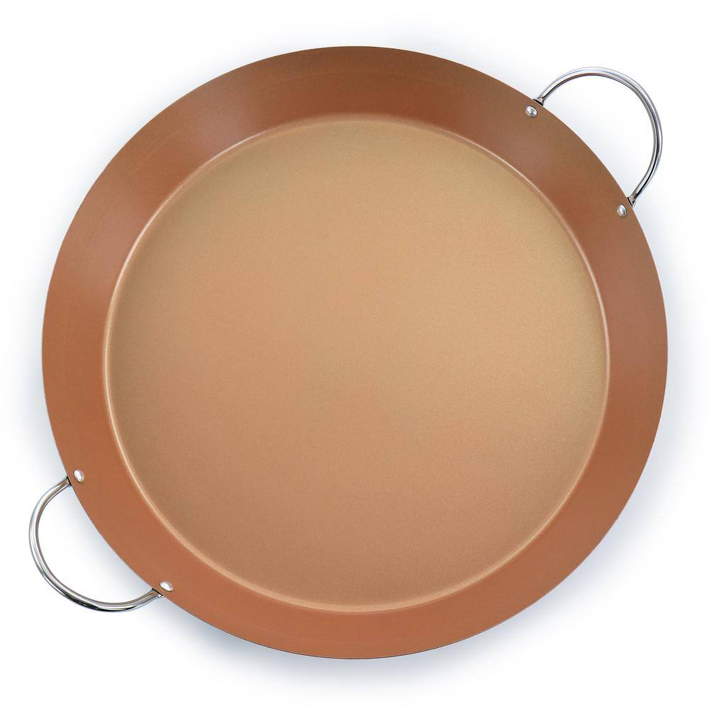 Oster Stonefire 16 in. Carbon Steel Nonstick Frying Pan Paella Pan in Copper