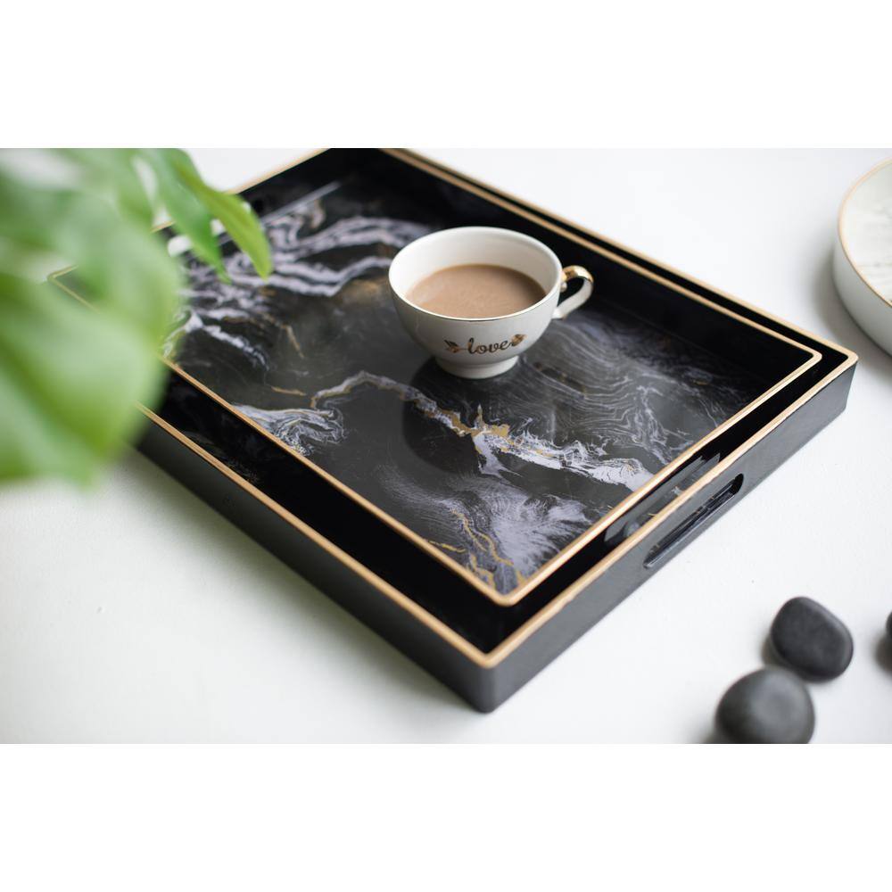 A & B Home Effra Rectangular Black, White Trays (Set of 2)