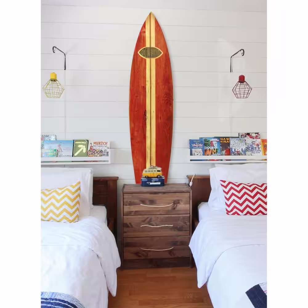 HomeRoots Mariana Indoor Red Wooden Wave Surfboard Wall Decor
