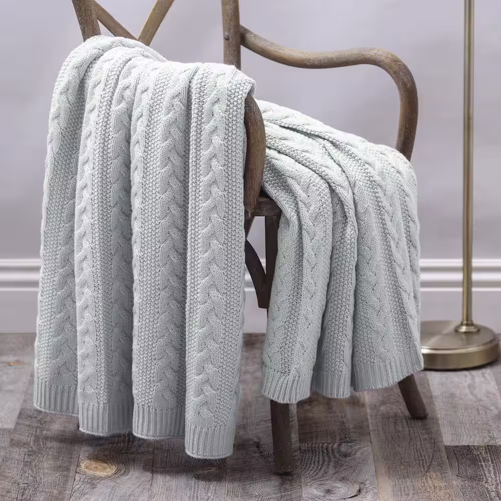 Allied Home Light Green 100% Acrylic Aromatherapy Eucalyptus Scented Cable Knit 50 in. x 60 in. Throw Blanket