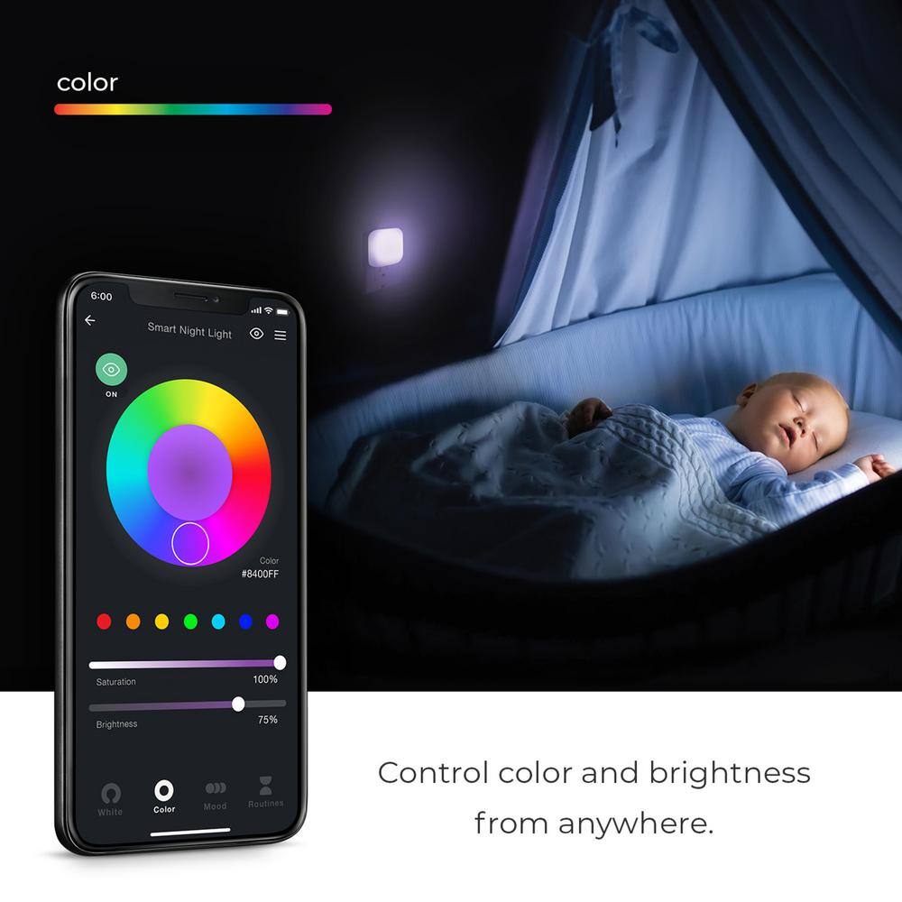 Globe Electric Wi-Fi Smart Ambient LED Night Light with Motion Detection, Multi-Color Changing RGB, Tunable White