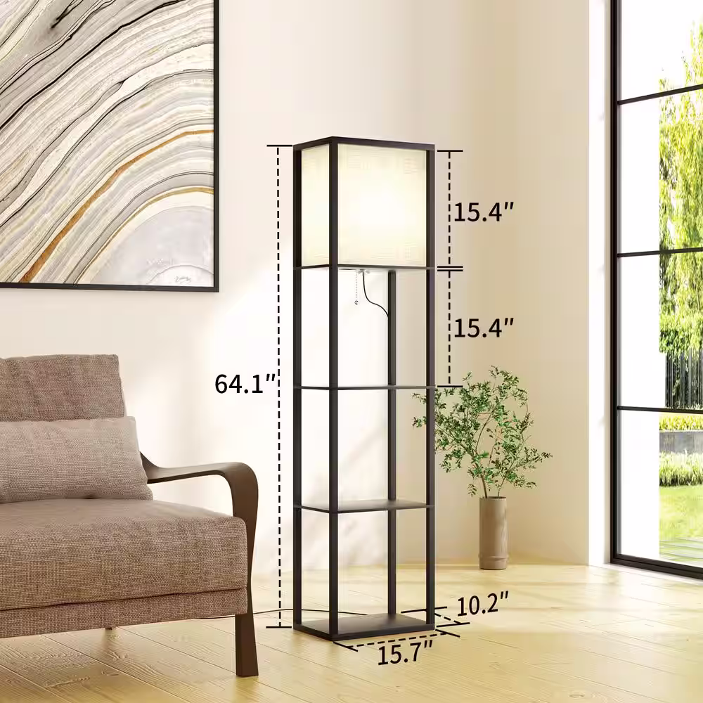 None 64 in. Black Dimmable Modern Standard Plus Floor Lamps with Shelves for Living Room Bedroom Office