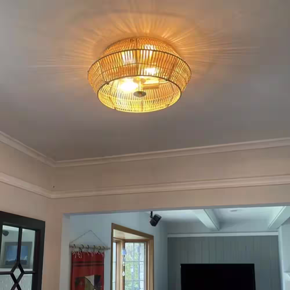 C Cattleya 2-Light Natural Rattan Outdoor Flush Mount Ceiling Light