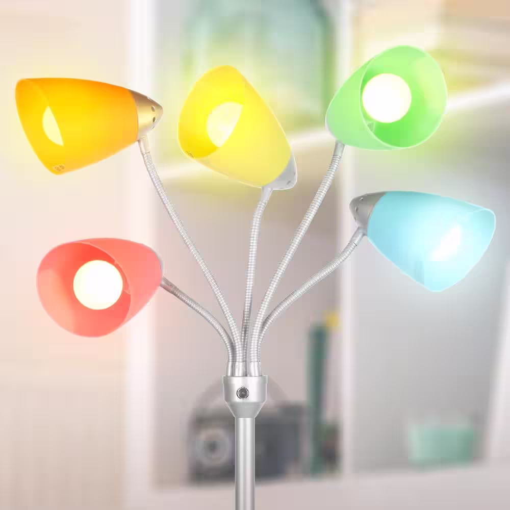 Brightech Medusa 74 in. Silver LED Floor Lamp with 5 Interchangeable Color and White Shades