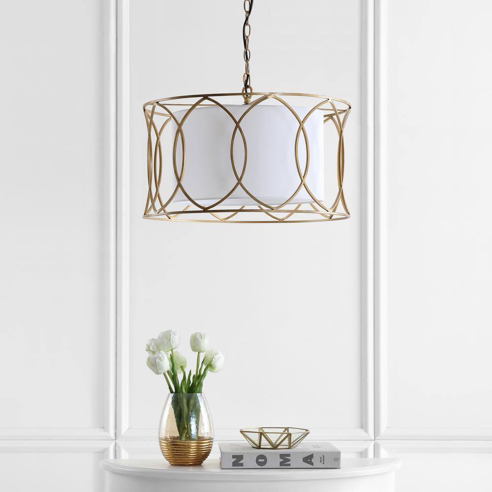SAFAVIEH Silas 1-Light Gold Adjustable Cage Drum Hanging Pendant Lighting