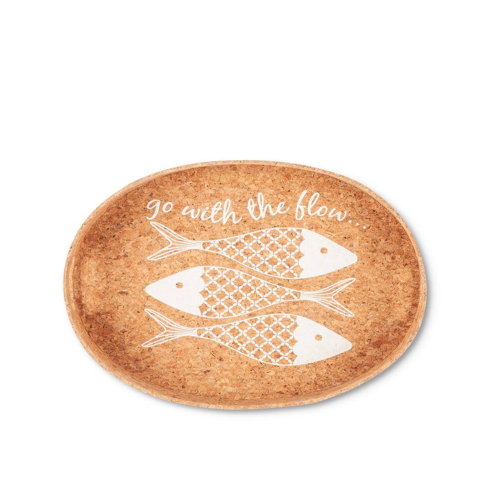 Lone Elm Studios Decorative Tan Printed Oval Cork Tray