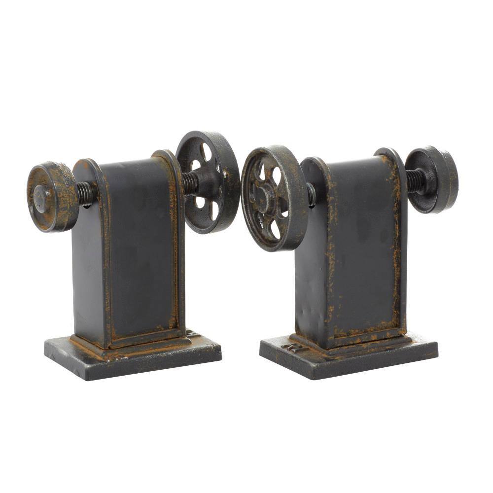 Litton Lane Black Metal Gear Bookends (Set of 2)