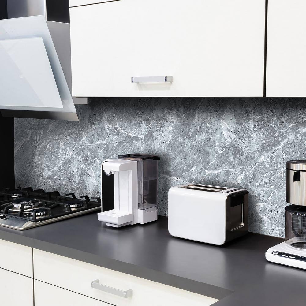 None Grey Semi-Gloss Marble Peel and Stick Backsplash