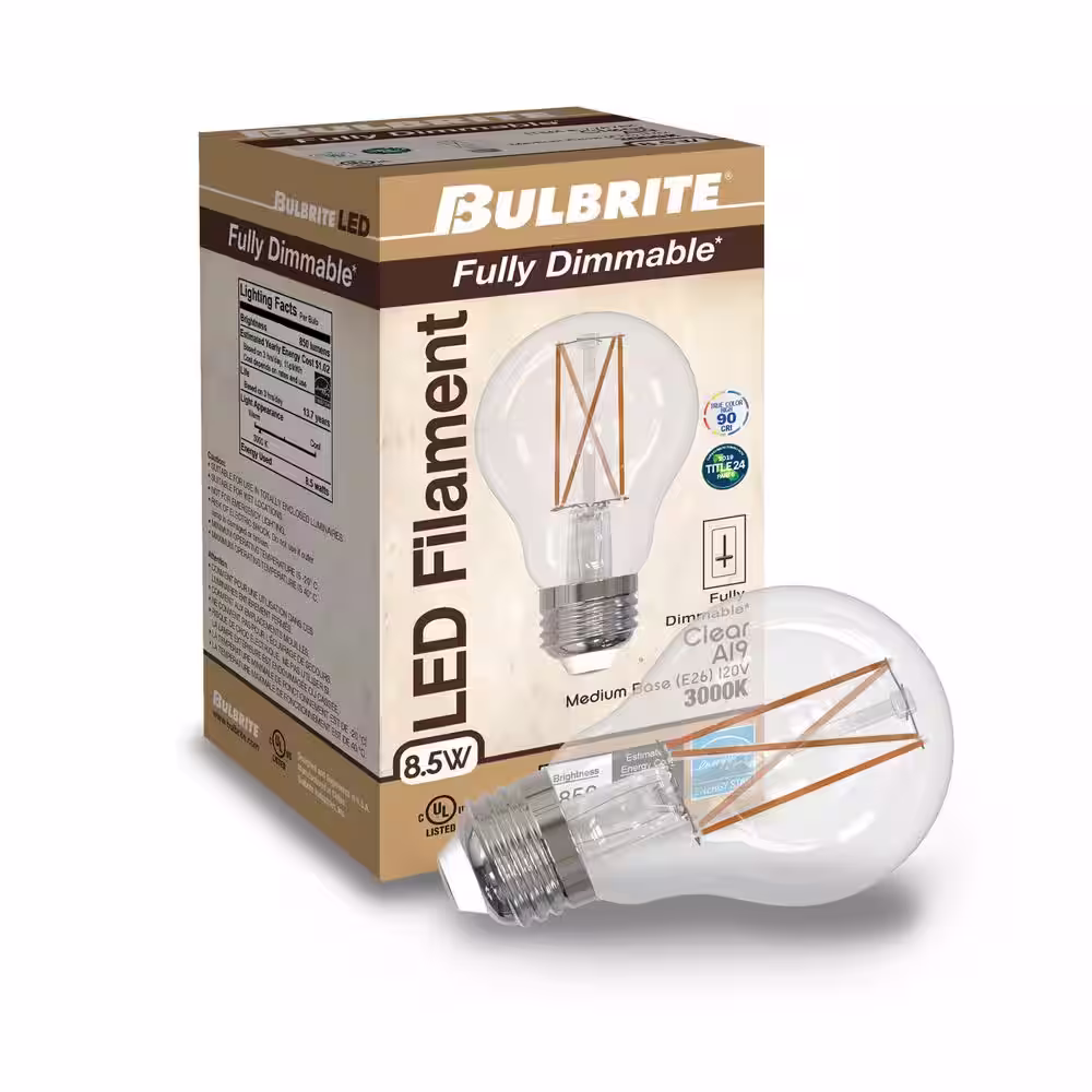 Bulbrite 60-Watt Equivalent A19 Soft White Light Medium Base (E26) Dimmable LED Clear Ligh Bulb (2-Pack)