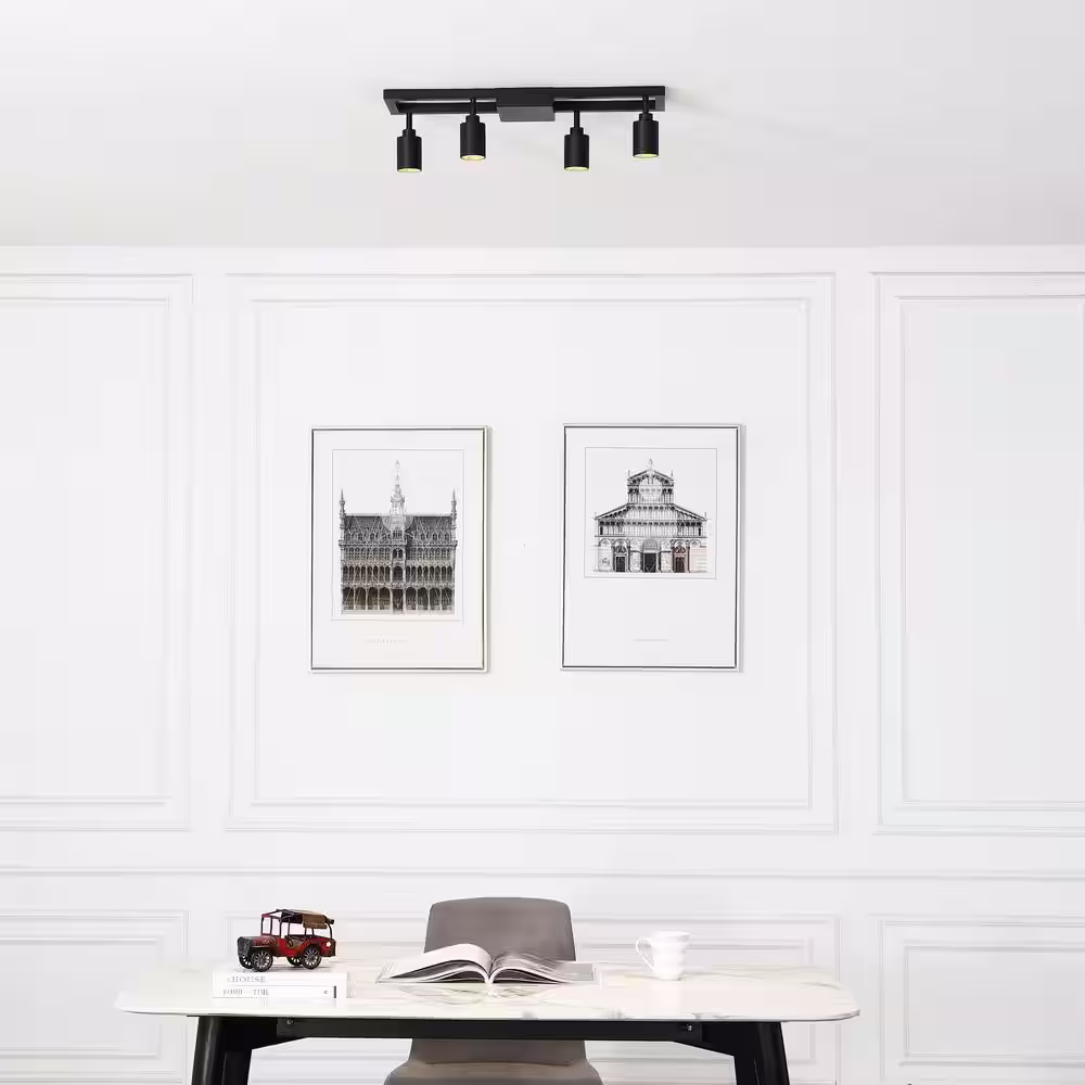 Vidalite Black Modern Integrated LED Fixed Track Light, With Four 28-Watt Rotating Gimbal Heads, 3000K Interior Spotlights