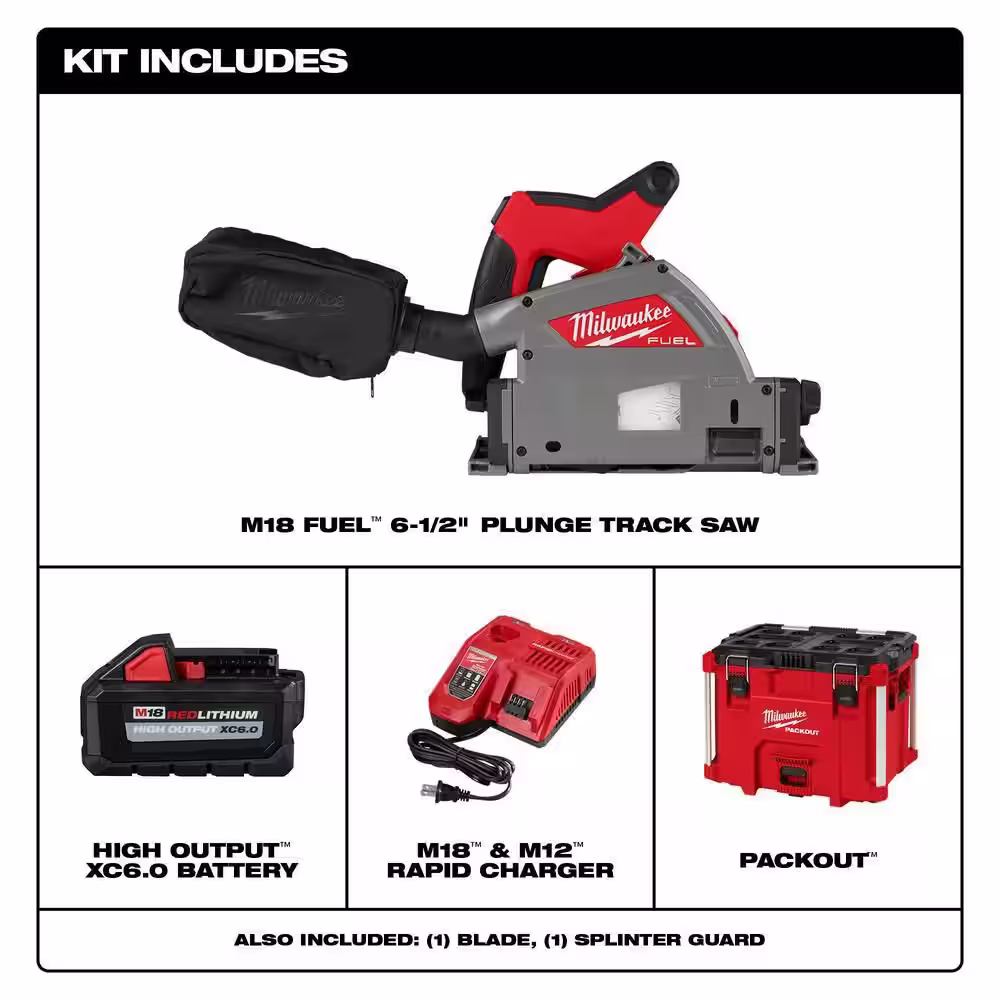 Milwaukee M18 FUEL 18V Li-Ion Brushless Cordless 6-1/2 in. Plunge Track Saw Kit w/55 in. Track Saw Guide Rail & Track Connector
