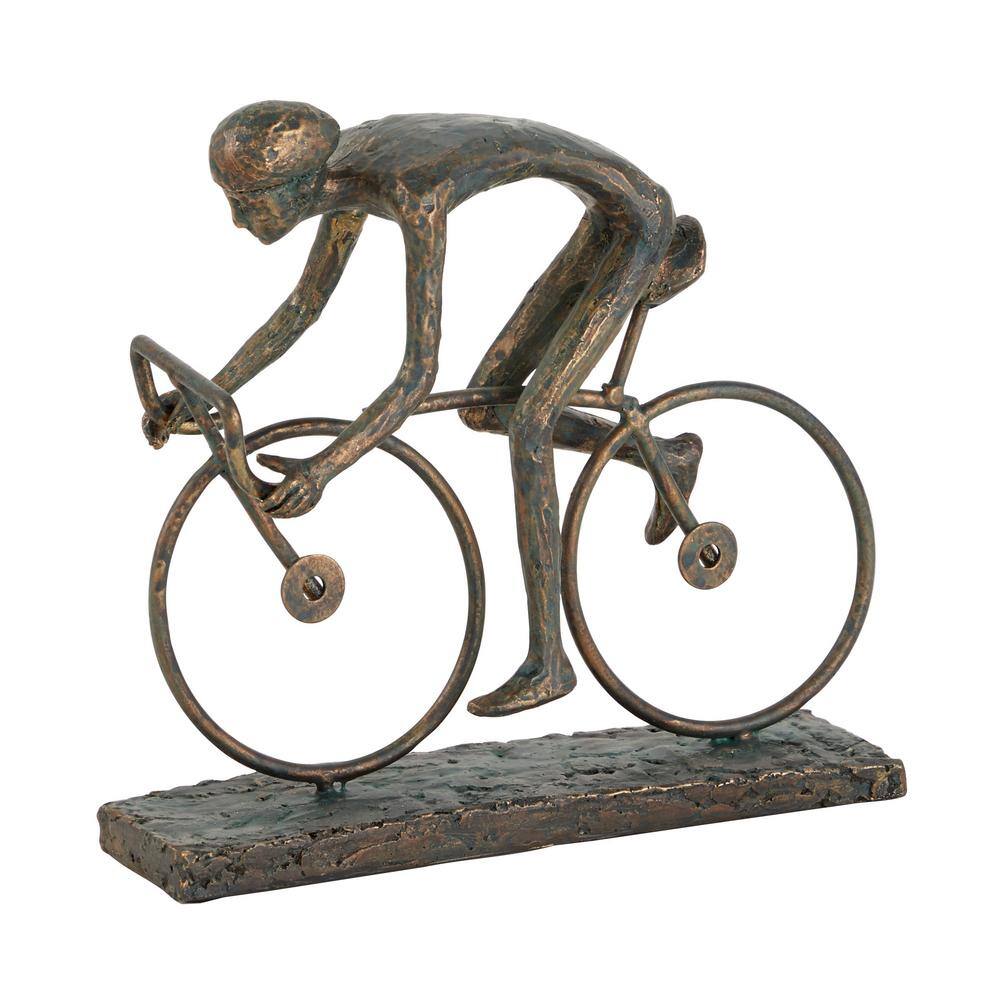 Litton Lane Bronze Polystone People Sculpture with Bike