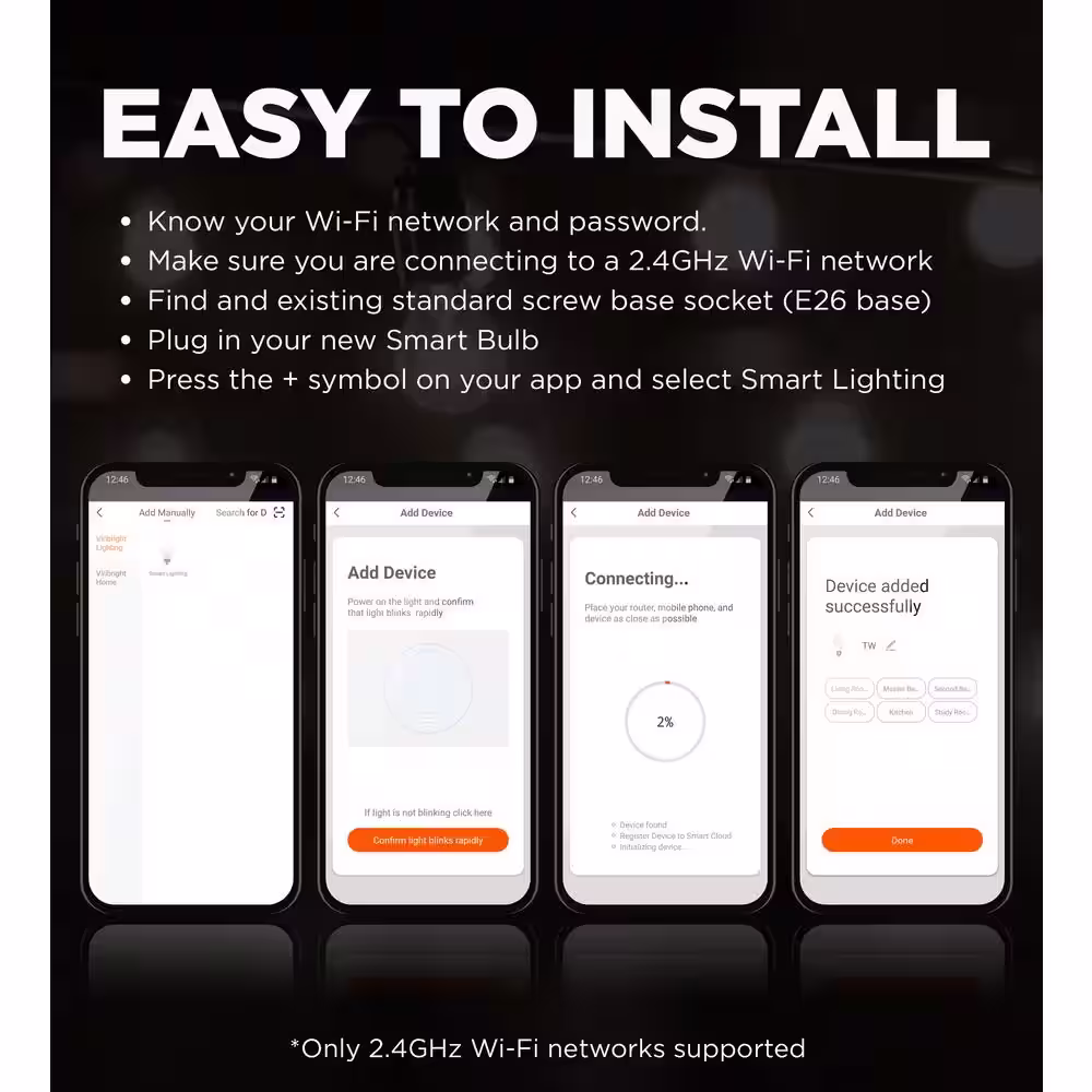 Viribright 60-Watt Equivalent Multi-Color and White Ambiance A19 Dimmable Wi-Fi Smart Connected LED Light Bulb