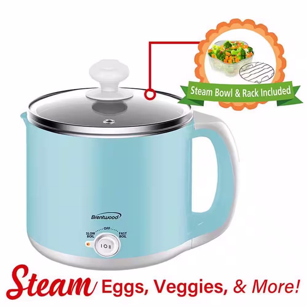 Brentwood Stainless Steel 1.9 qt. Blue Electric Hot Pot Cooker and Food Steamer