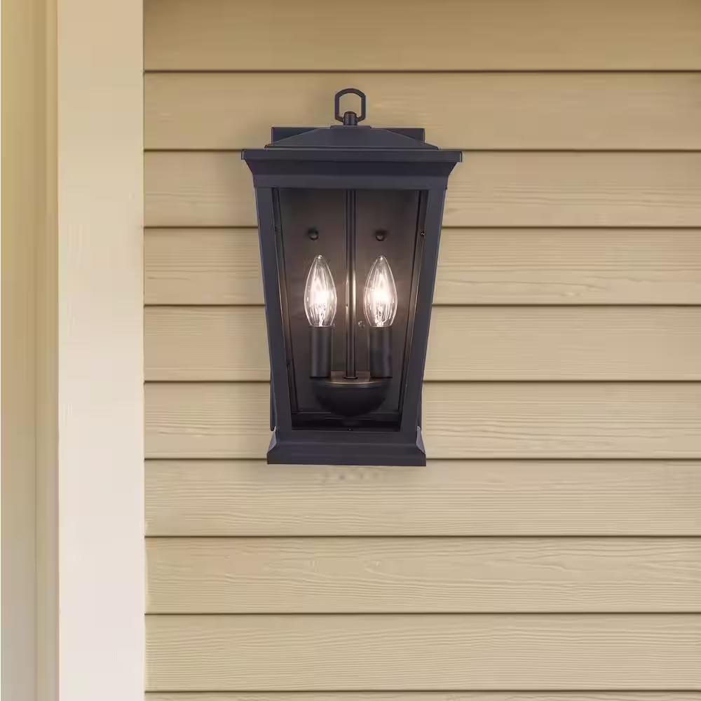 Bel Air Lighting Turlock 17 in. 2-Light Black Outdoor Wall Light Fixture with Clear Glass
